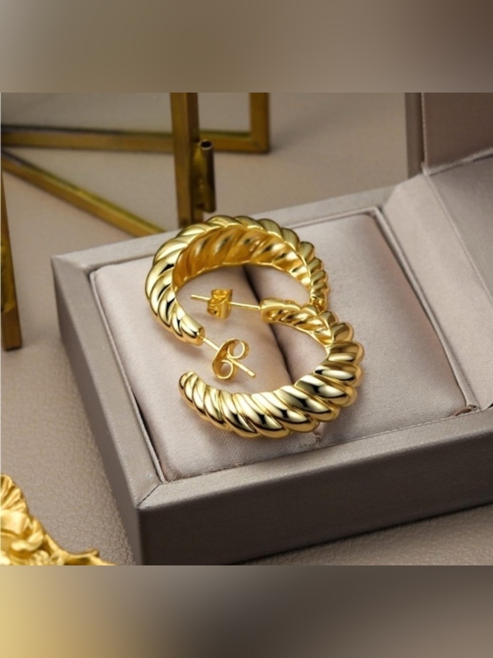 14k Gold Plated Crossiant Cuff Hoop Earrings